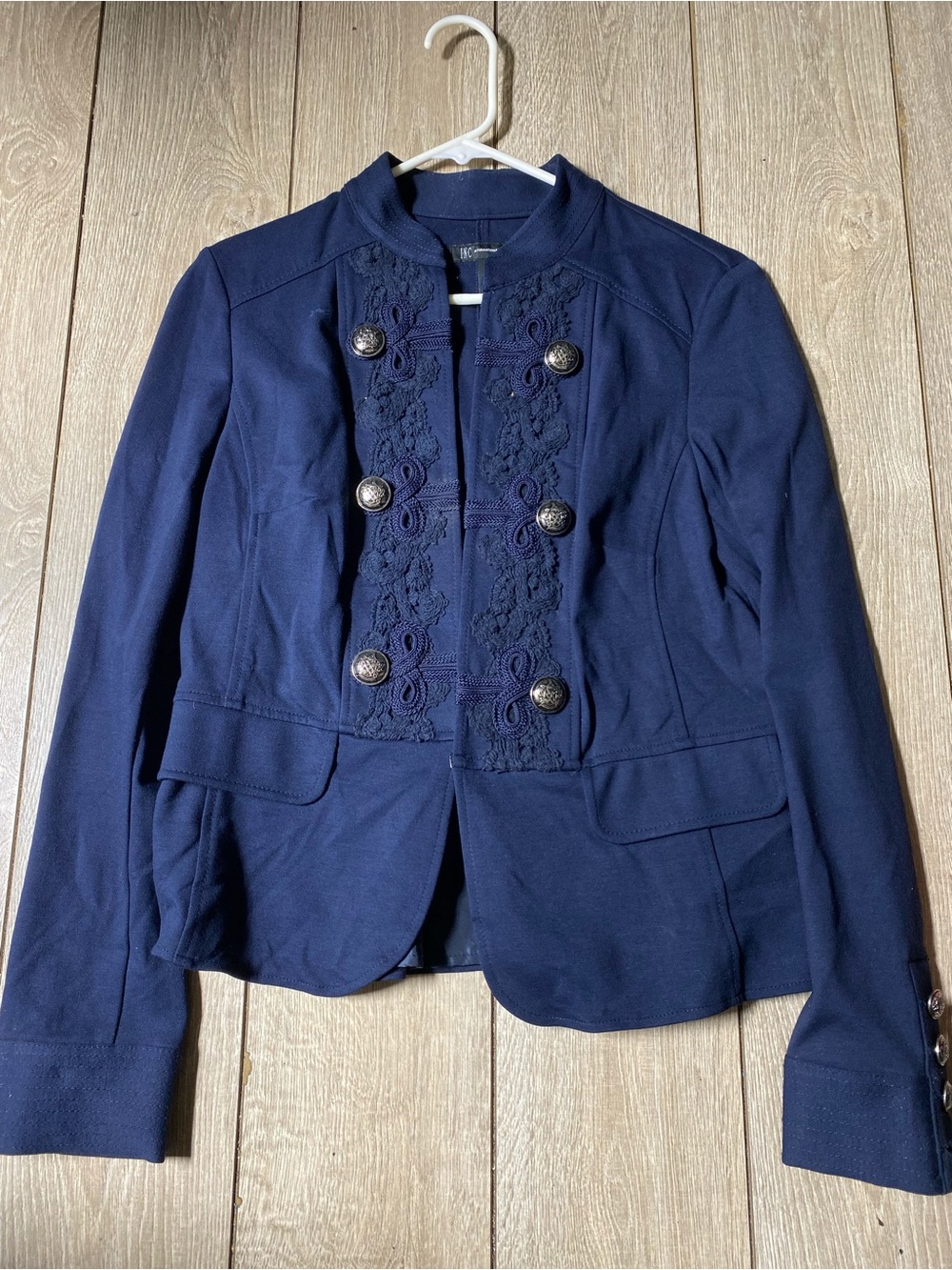 INC Navy Blue Military Band Blazer Jacket Soutache Crochet Detail Medium